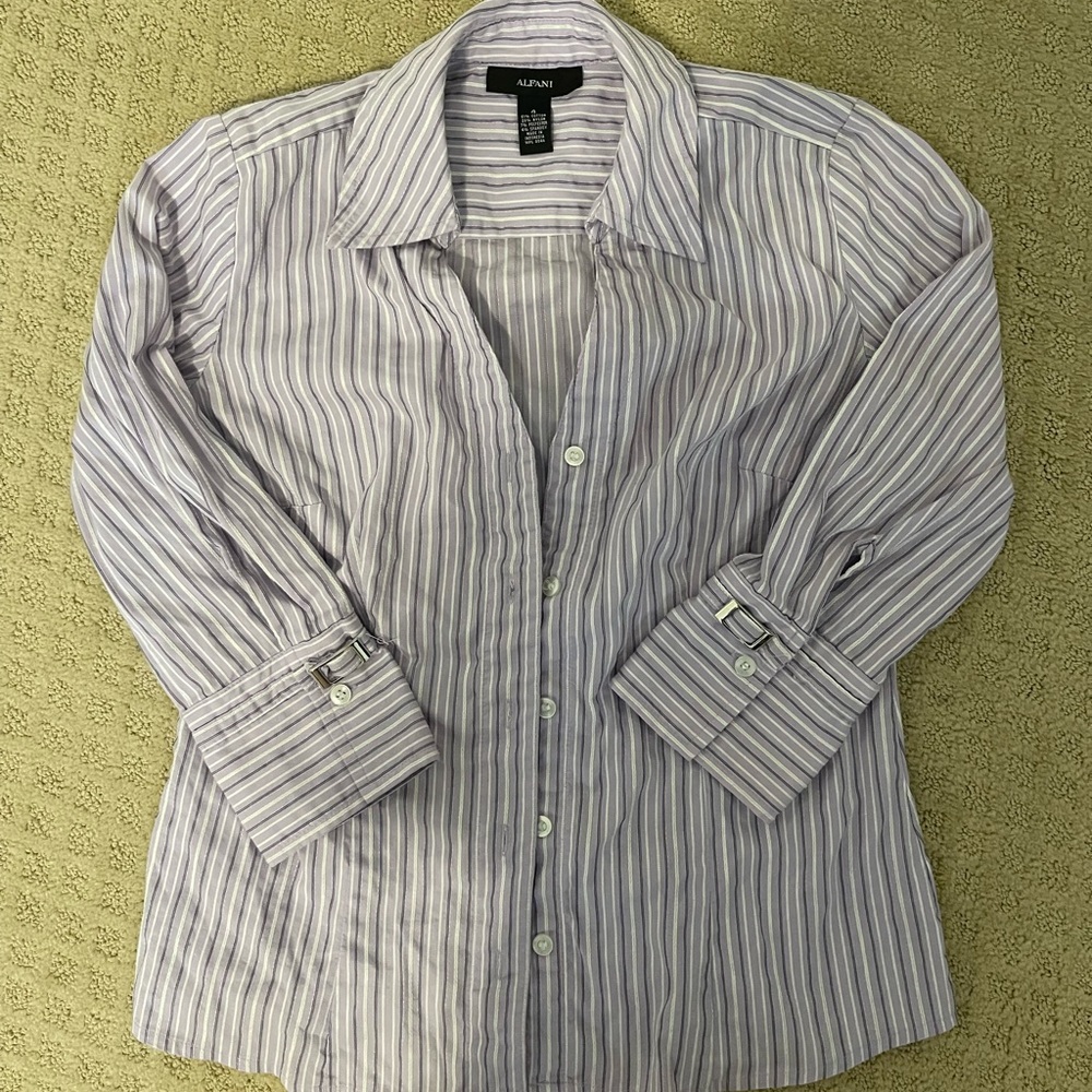 Alfani Vintage Button down Purple Shirt 👾 with navy and white stripes
